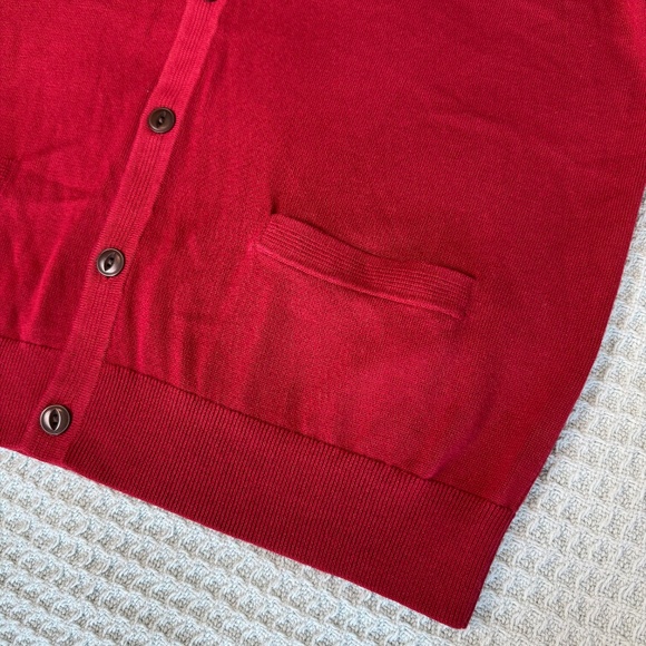 Lands End Supima Cotton Cardigan Sweater Mens Large 42-44 Red Grandpacore - Picture 2 of 9